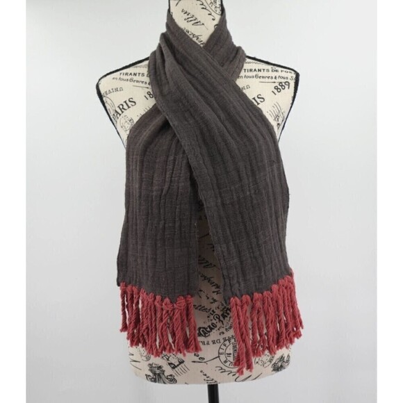 LemLem Scarf Womens Brown Gauzy Fringe Liya Kebede Artisan Woven Boho Lagenlook - Picture 3 of 10